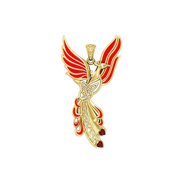 Celtic Phoenix Solid Yellow Gold Pendant with Gems and Enamel GPD5873 - Jewelry